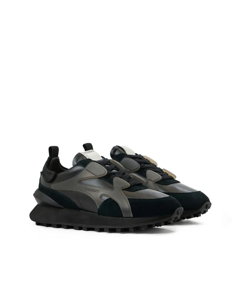 Iceberg Black Athletic-inspired Sneakers In Leather And Suede