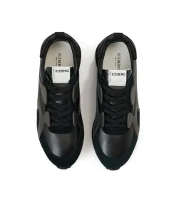 Iceberg Black Athletic-inspired Sneakers In Leather And Suede