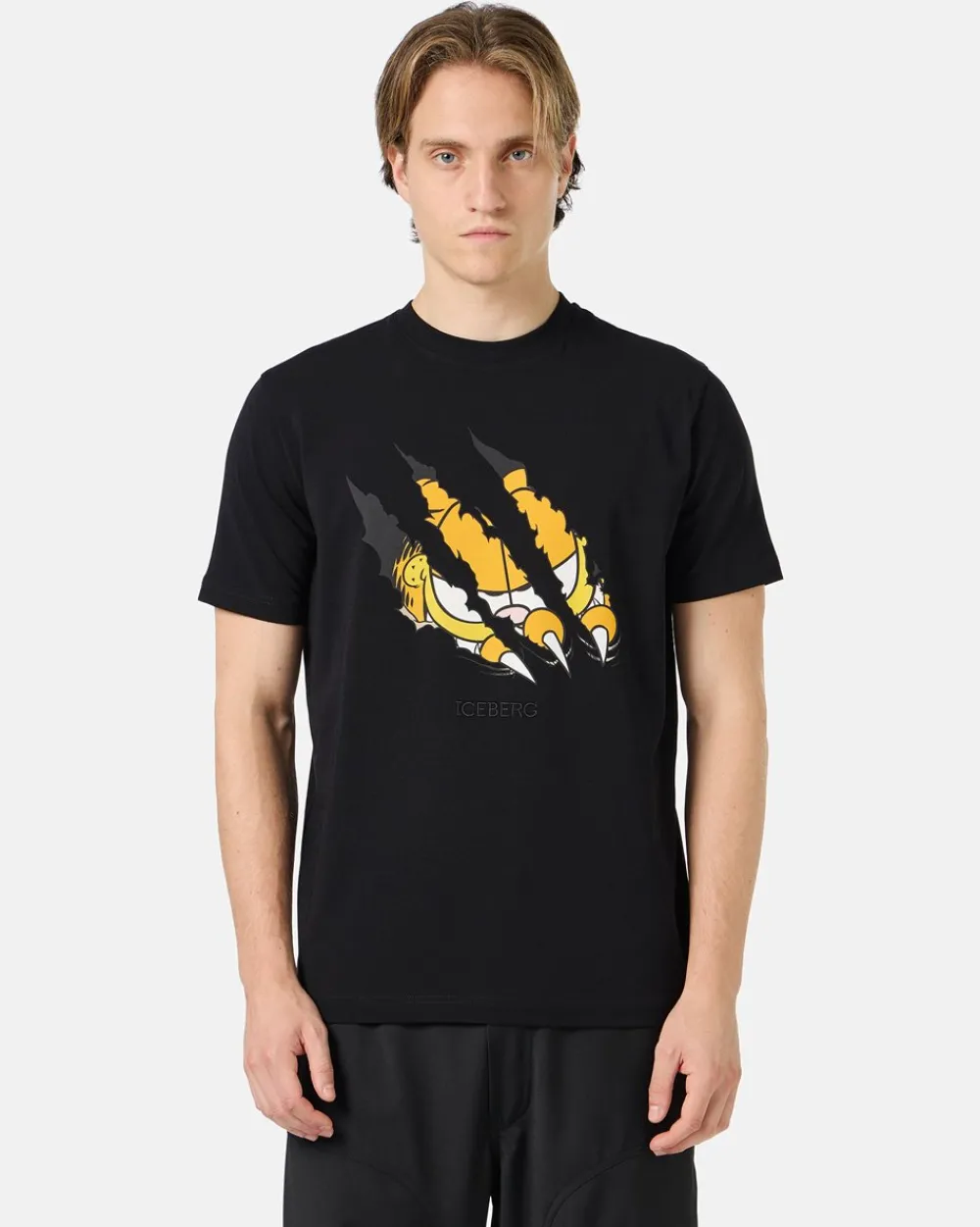 Iceberg Black Cotton Jersey T-shirt With Garfield Print And Embroidered Logo