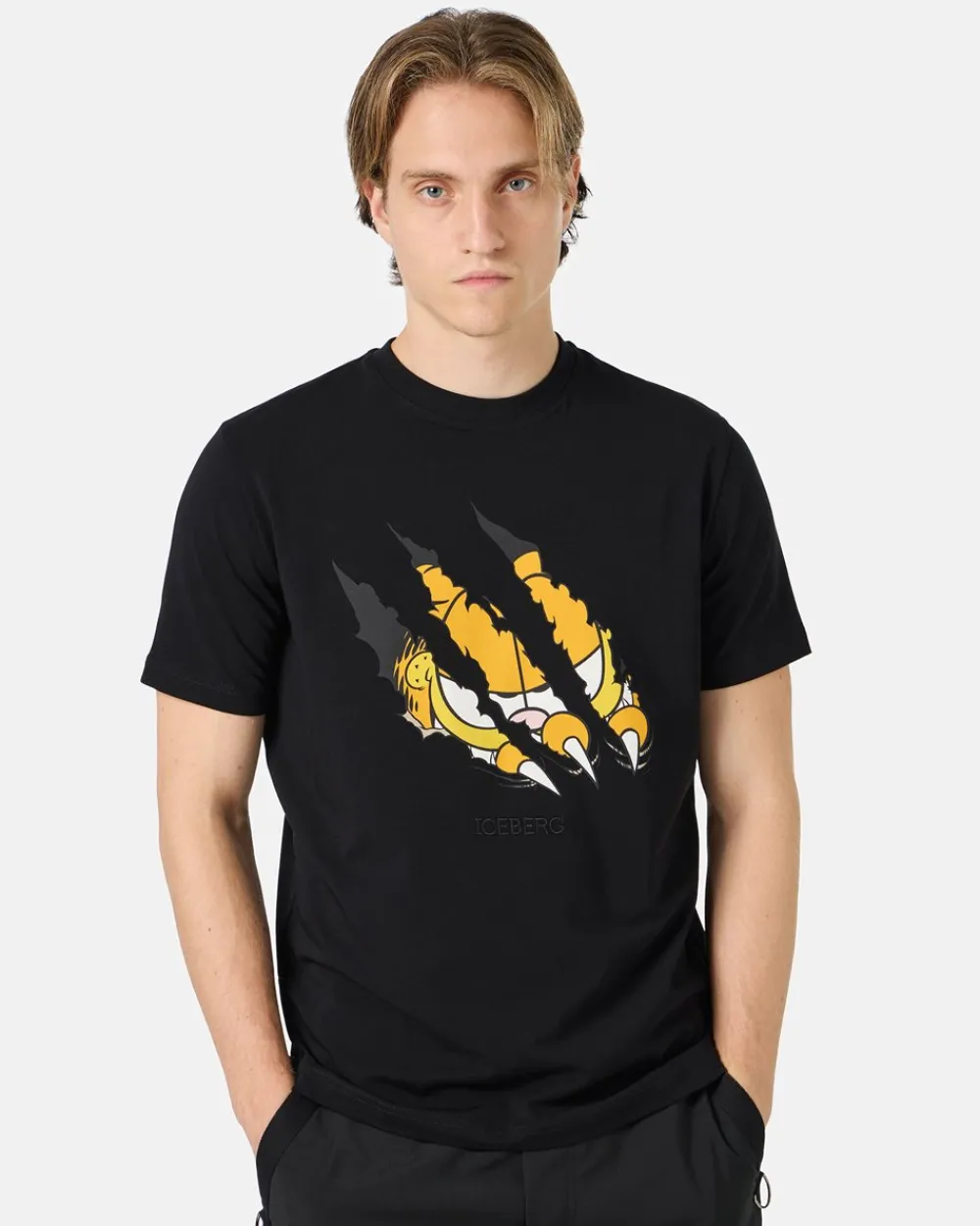 Iceberg Black Cotton Jersey T-shirt With Garfield Print And Embroidered Logo