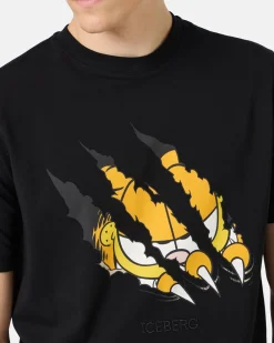 Iceberg Black Cotton Jersey T-shirt With Garfield Print And Embroidered Logo