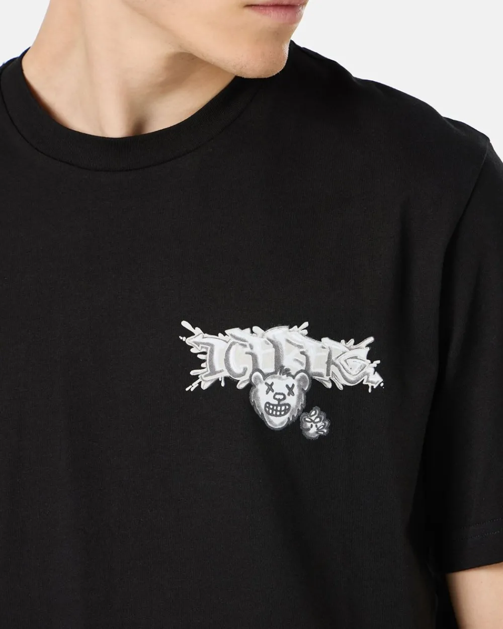 Iceberg Black Cotton Jersey T-shirt With Splash And Bear Logo Print On The Heart
