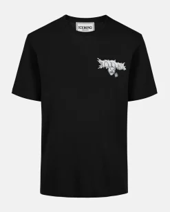 Iceberg Black Cotton Jersey T-shirt With Splash And Bear Logo Print On The Heart
