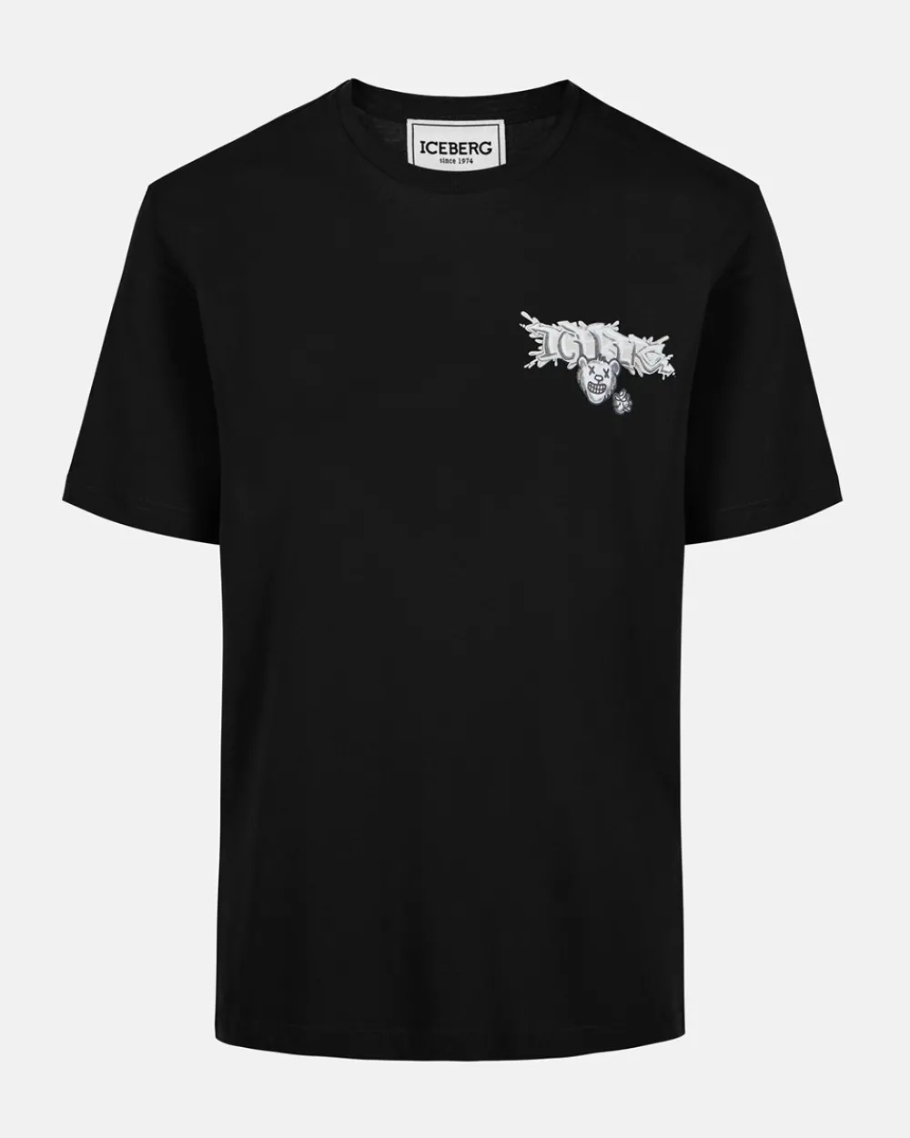 Iceberg Black Cotton Jersey T-shirt With Splash And Bear Logo Print On The Heart
