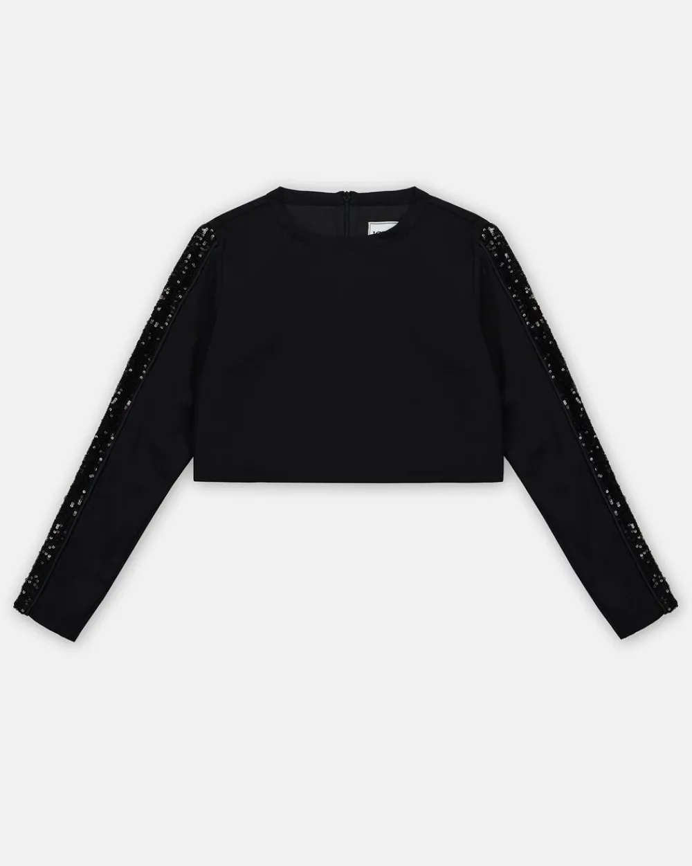 Kids Iceberg Black Crew Neck Crop Sweatshirt With Sequins And Zip On The Back