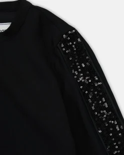 Kids Iceberg Black Crew Neck Crop Sweatshirt With Sequins And Zip On The Back