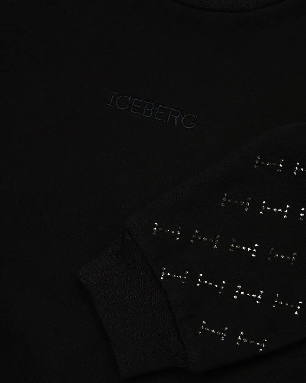 Kids Iceberg Black Crew-neck Crop Sweatshirt With Studs