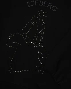 Kids Iceberg Black Crewneck Sweatshirt With Studs And Logo