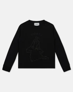 Kids Iceberg Black Crewneck Sweatshirt With Studs And Logo