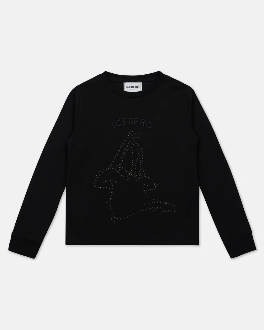 Kids Iceberg Black Crewneck Sweatshirt With Studs And Logo