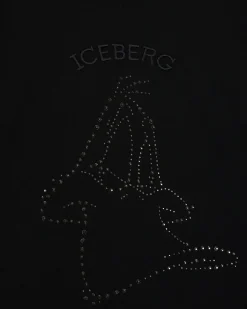 Kids Iceberg Black Crewneck Sweatshirt With Studs And Logo