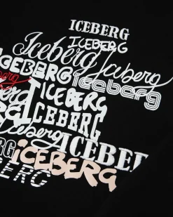 Kids Iceberg Black Crew-neck Sweatshirt With Logos On The Chest
