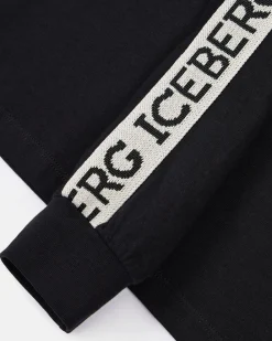 Kids/BOY Iceberg Black Crewneck Sweatshirt With Contrasting Stripes And Logo