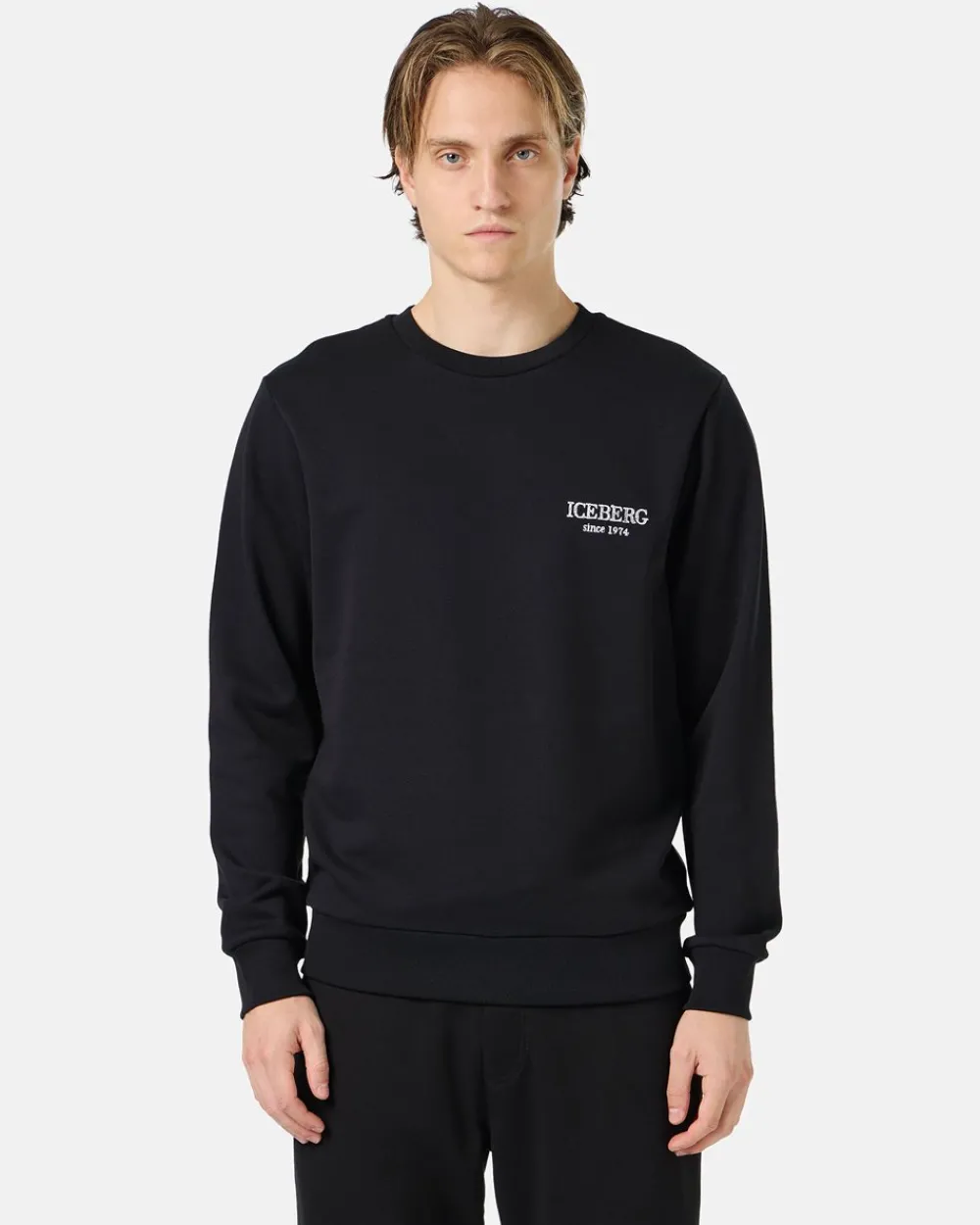 Iceberg Black Crewneck Sweatshirt With Embroidered Logo