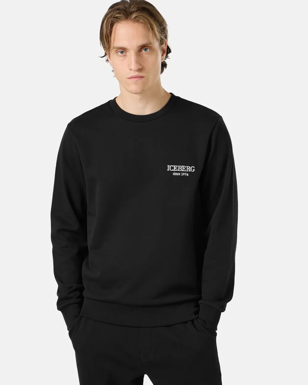 Iceberg Black Crewneck Sweatshirt With Embroidered Logo