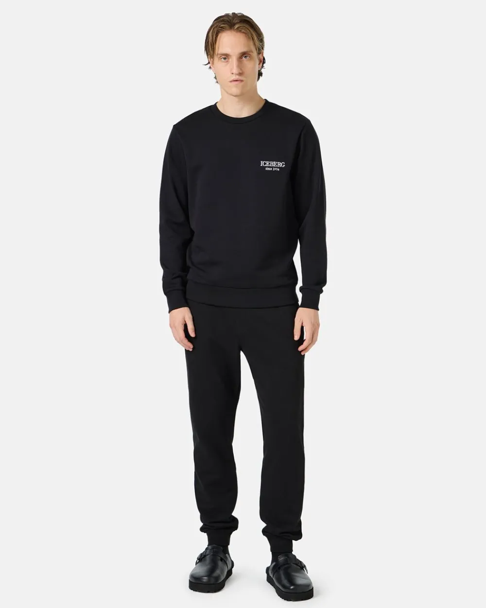 Iceberg Black Crewneck Sweatshirt With Embroidered Logo