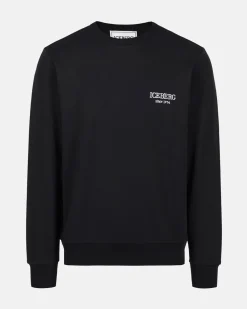 Iceberg Black Crewneck Sweatshirt With Embroidered Logo