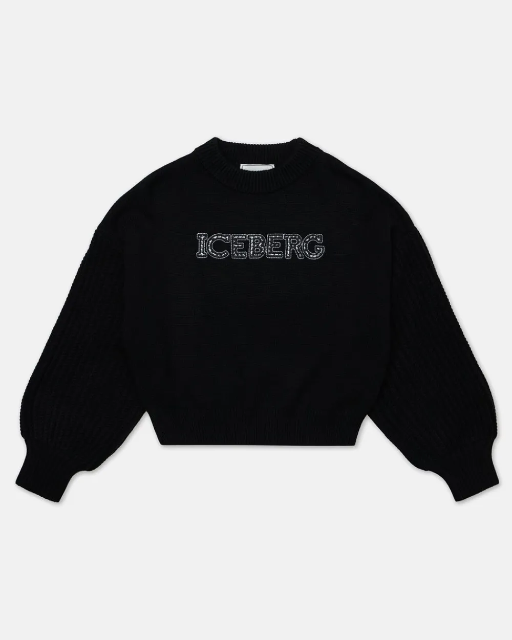 Kids Iceberg Black Cropped Crew-neck Wool Sweater