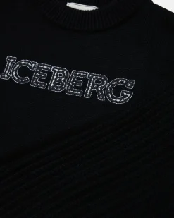 Kids Iceberg Black Cropped Crew-neck Wool Sweater