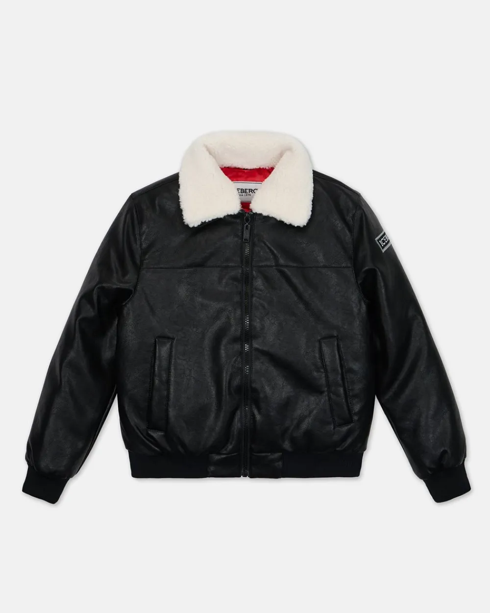 Kids/BOY Iceberg Black Eco-leather Aviator Style Jacket With Logo