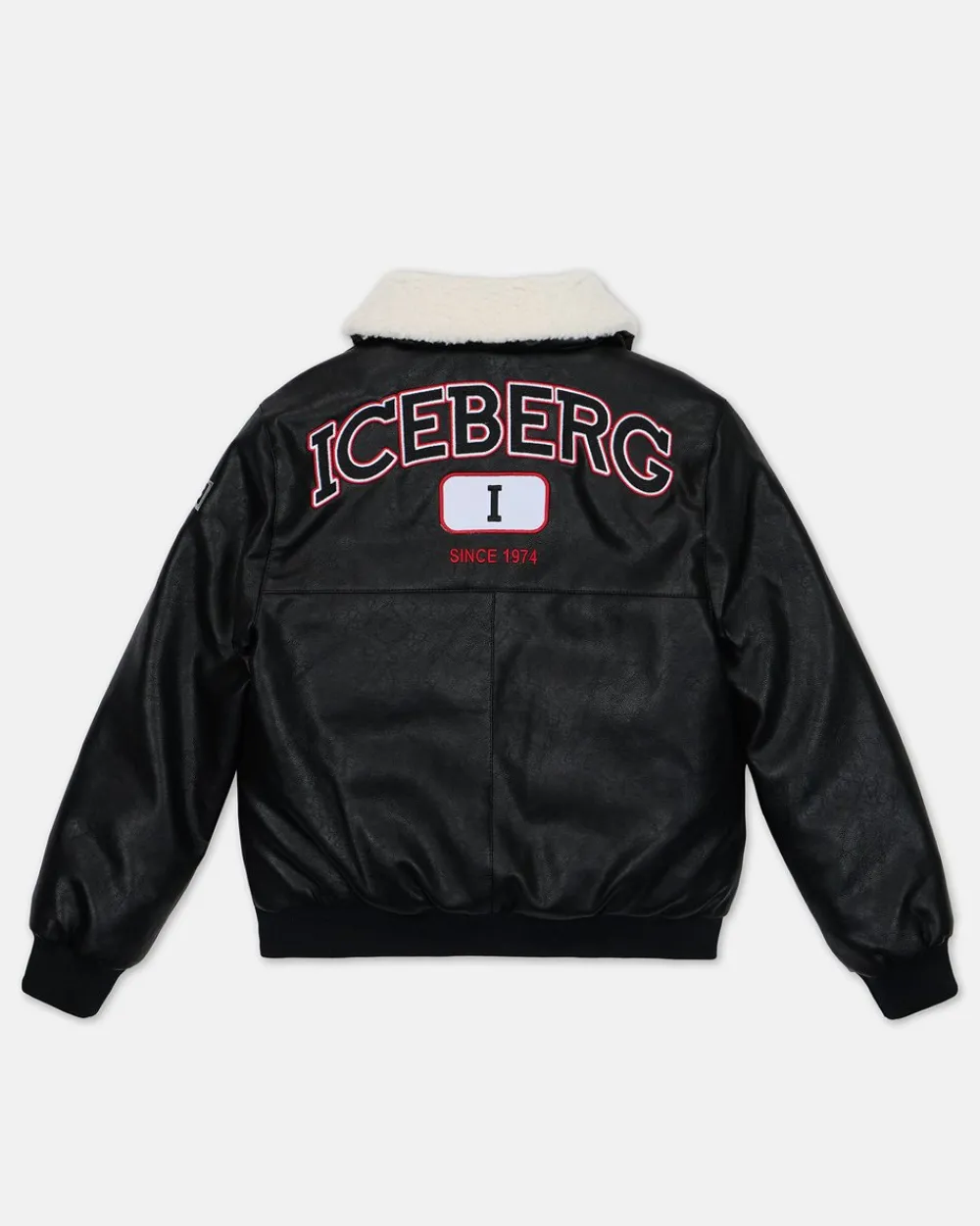 Kids/BOY Iceberg Black Eco-leather Aviator Style Jacket With Logo