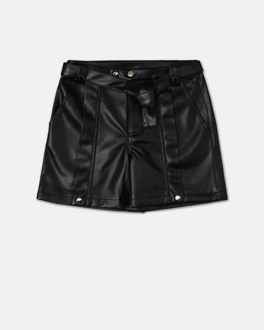 Kids Iceberg Black Eco-leather Shorts With Waistband And Studs