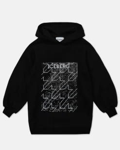 Kids Iceberg Black Hoodie With Houndstooth Pattern