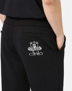 Iceberg Black Jogger Regular Fit Trousers In Fleece With Bear Print And Logo