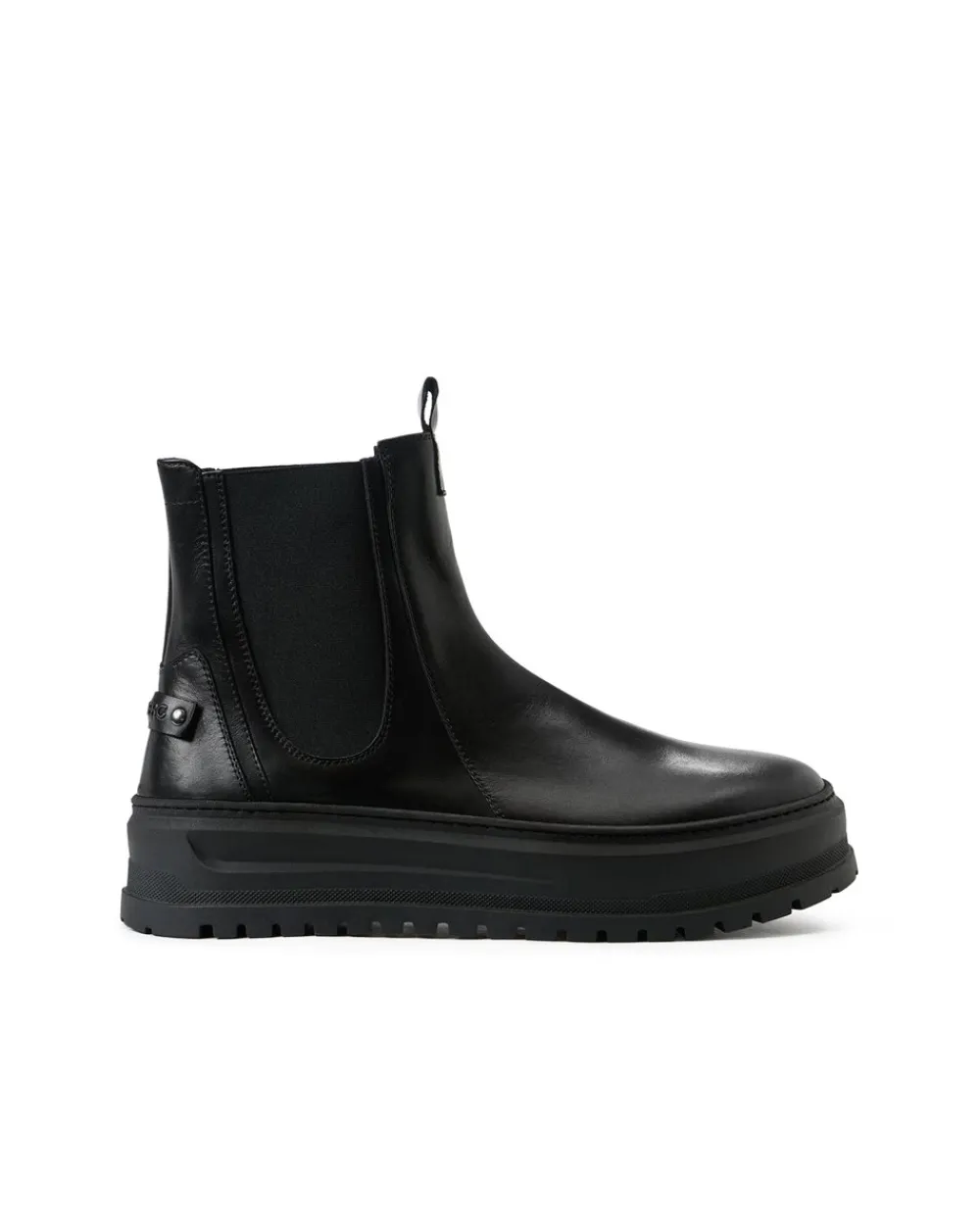 Iceberg Black Leather Ankle Boot With Elastic Sides And Stud Details