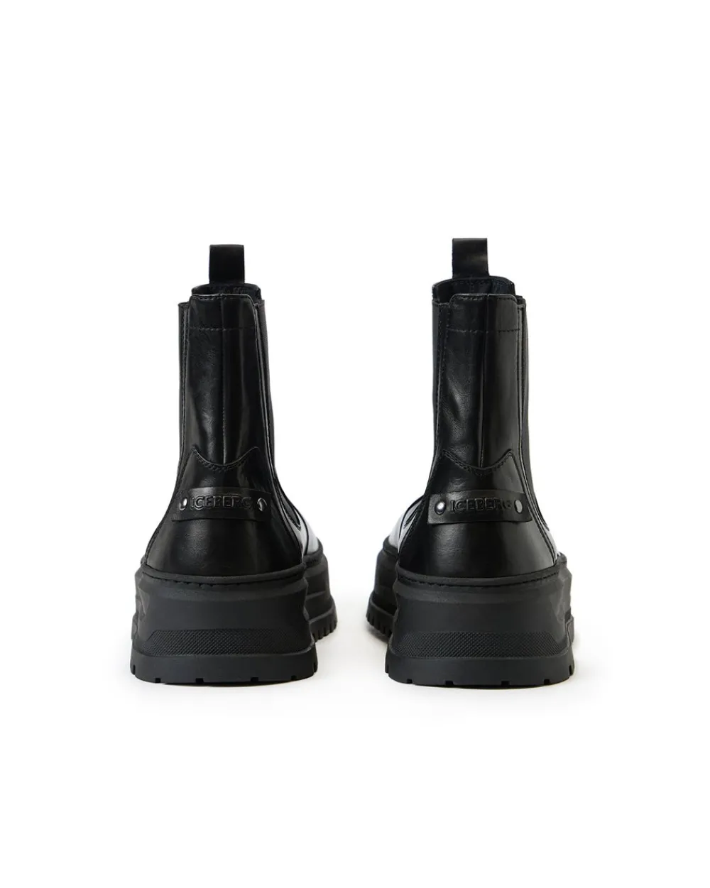 Iceberg Black Leather Ankle Boot With Elastic Sides And Stud Details