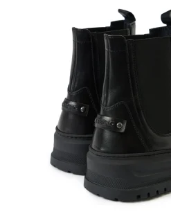 Iceberg Black Leather Ankle Boot With Elastic Sides And Stud Details