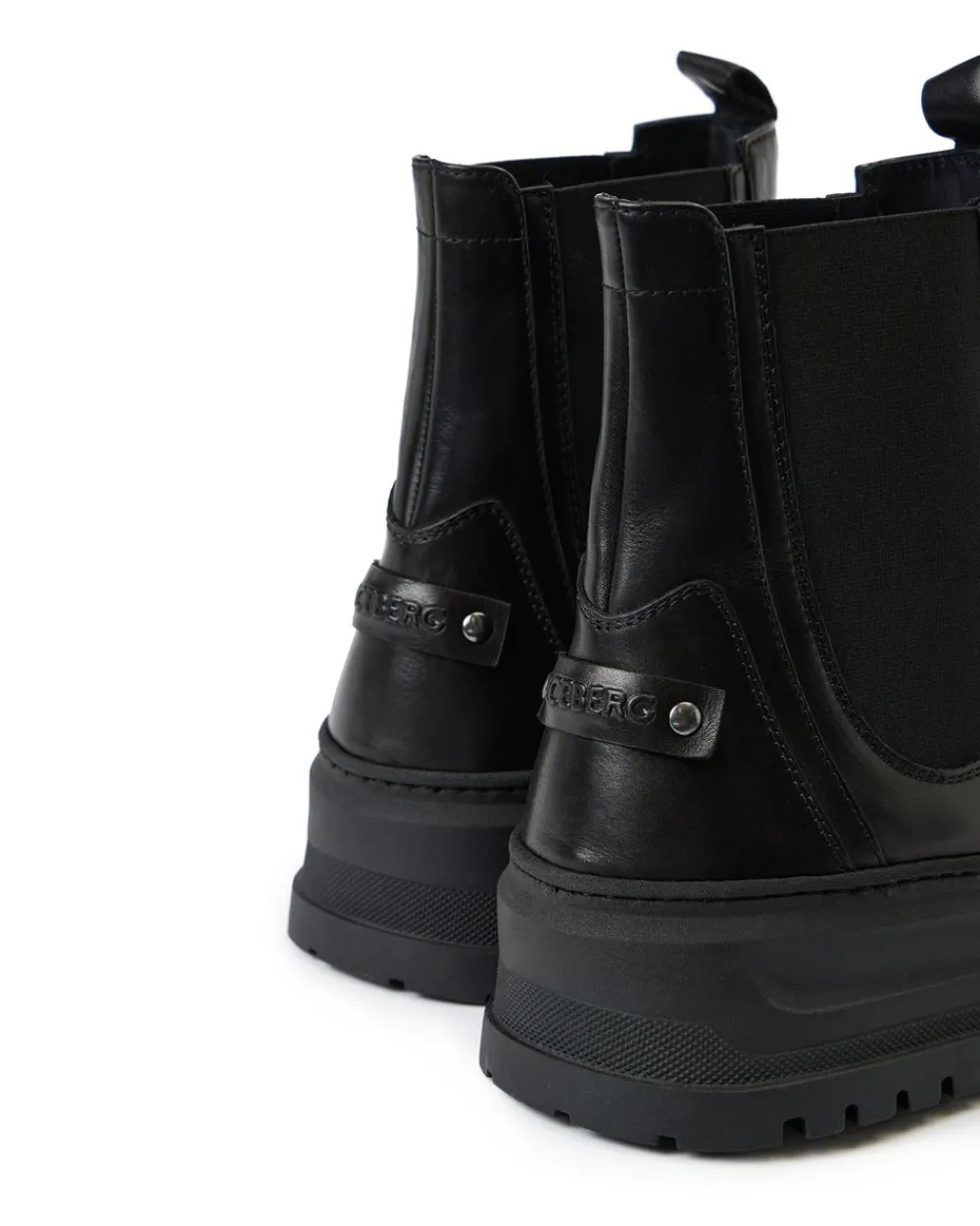 Iceberg Black Leather Ankle Boot With Elastic Sides And Stud Details
