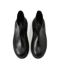 Iceberg Black Leather Ankle Boot With Elastic Sides And Stud Details