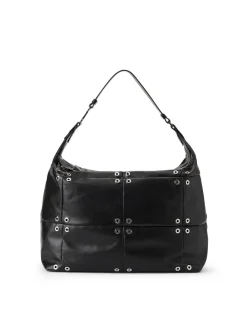 Women Iceberg Black Leather Patchwork And Studded Shoulder Bag