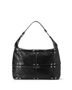 Women Iceberg Black Leather Patchwork And Studded Shoulder Bag
