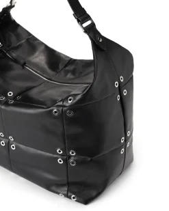 Women Iceberg Black Leather Patchwork And Studded Shoulder Bag