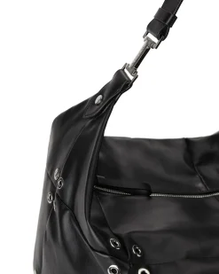 Women Iceberg Black Leather Patchwork And Studded Shoulder Bag