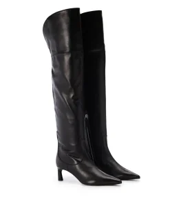 Women Iceberg Black Leather Thigh-high Boots