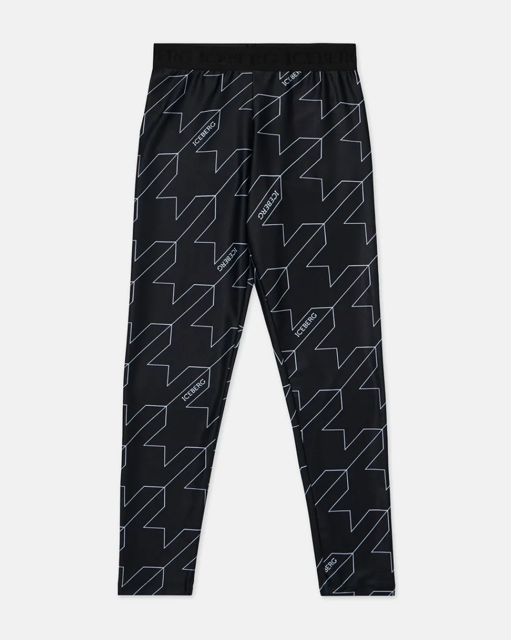 Kids Iceberg Black Leggings With Macro Houndstooth Pattern
