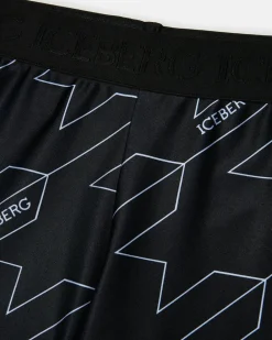 Kids Iceberg Black Leggings With Macro Houndstooth Pattern