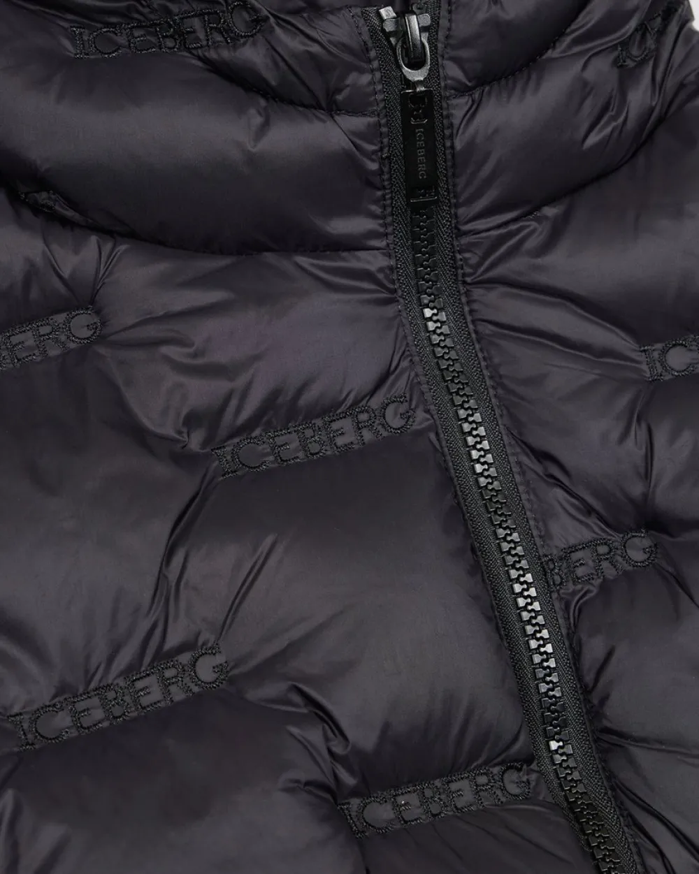 Kids Iceberg Black Padded Parka Jacket With Hood