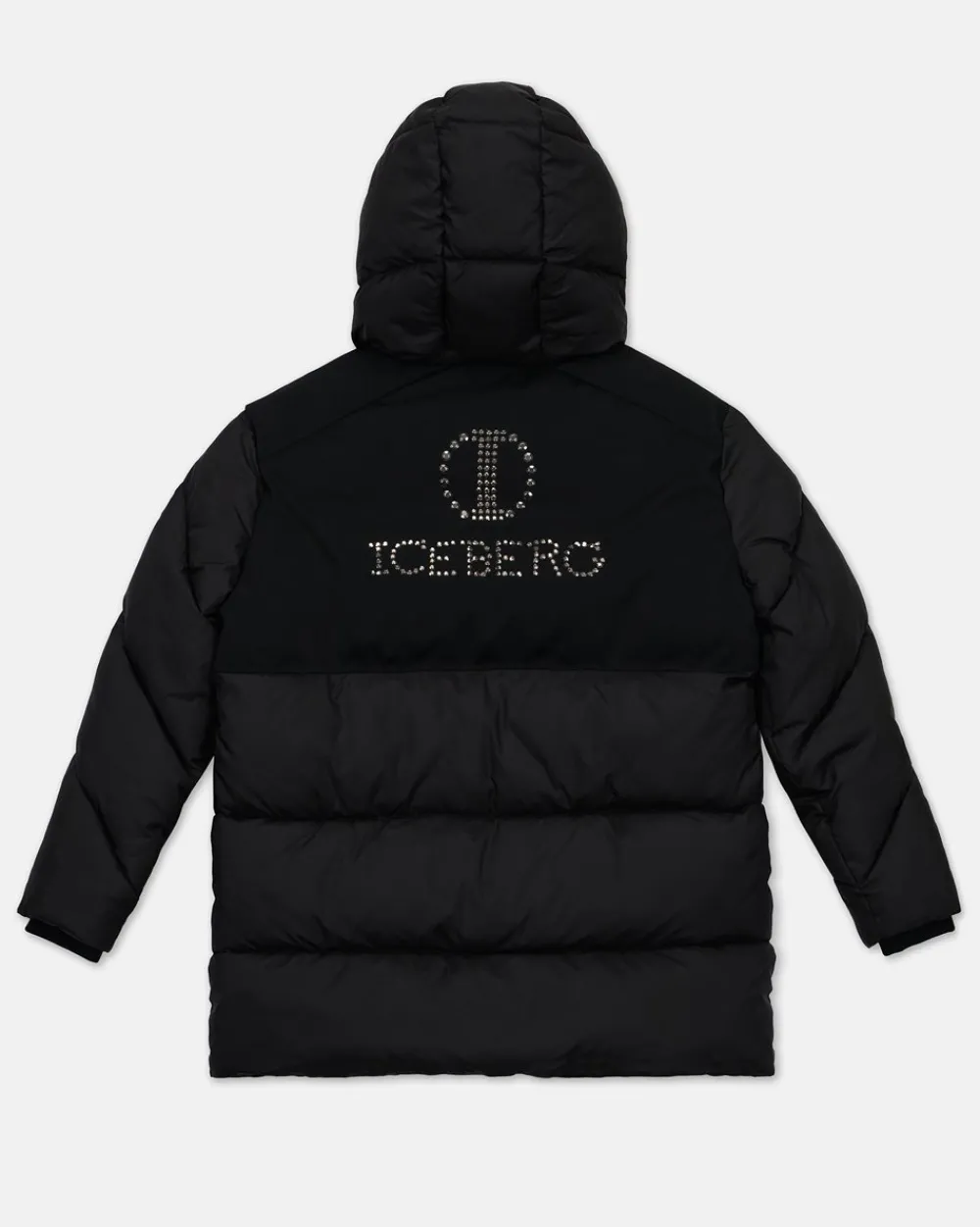 Kids Iceberg Black Quilted Jacket With Hood And Logo