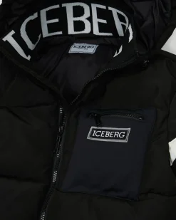 Kids/BOY Iceberg Black Quilted Jacket With Hood And Logo