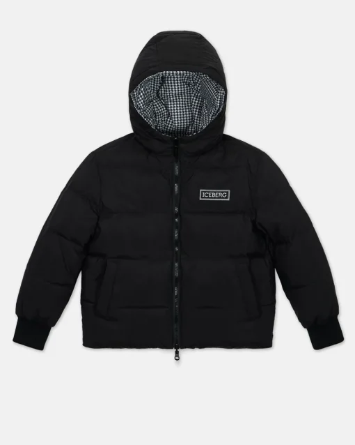Kids/BOY Iceberg Black Quilted Jacket With Hood And Logo