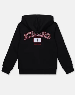 Kids/BOY Iceberg Black Sweatshirt With Hood, Zip And Logo