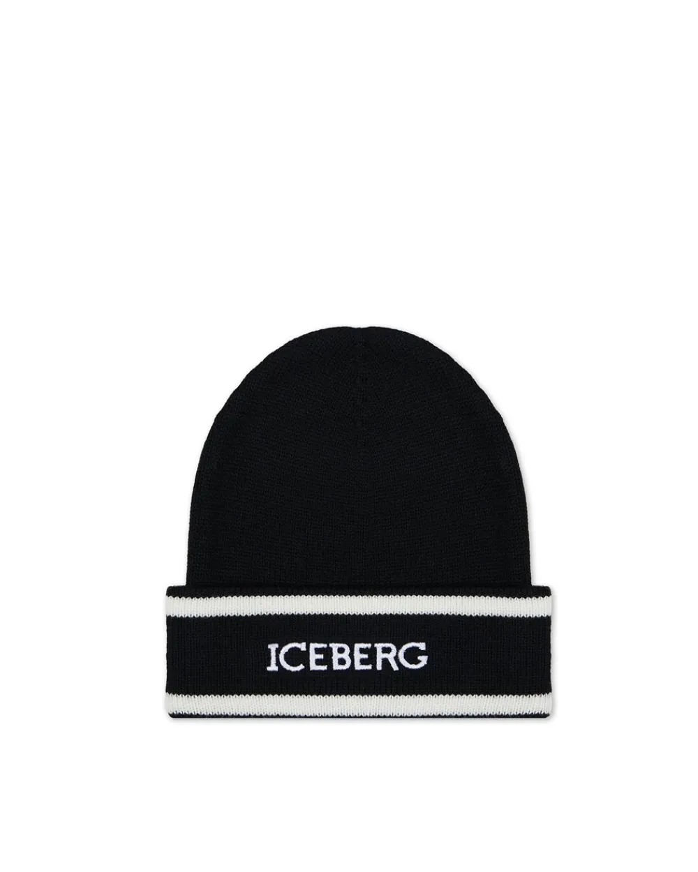 Kids Iceberg Black Wool Beanie Hat With Logo