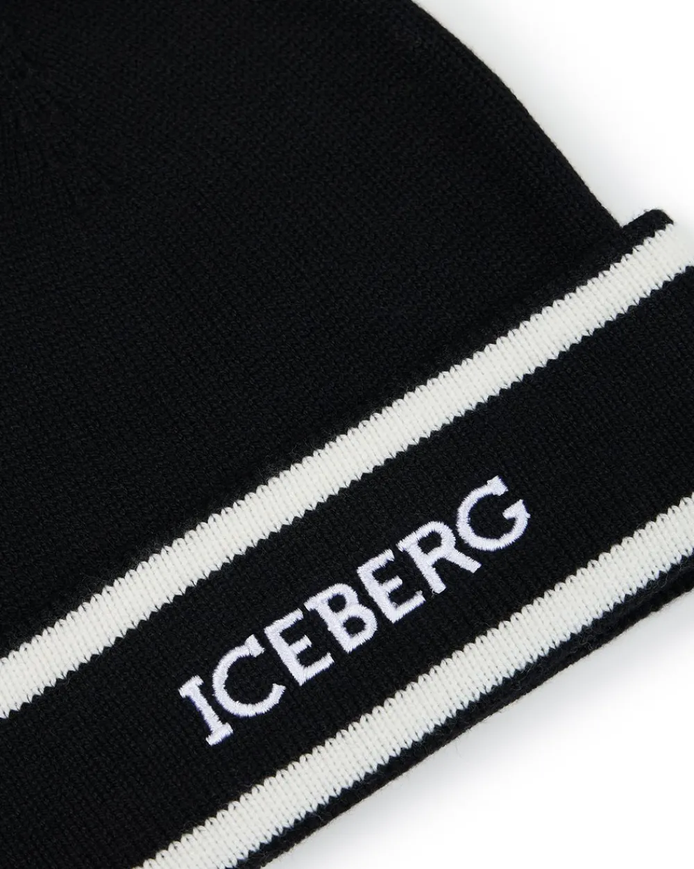 Kids Iceberg Black Wool Beanie Hat With Logo