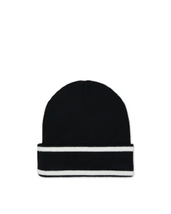 Kids Iceberg Black Wool Beanie Hat With Logo