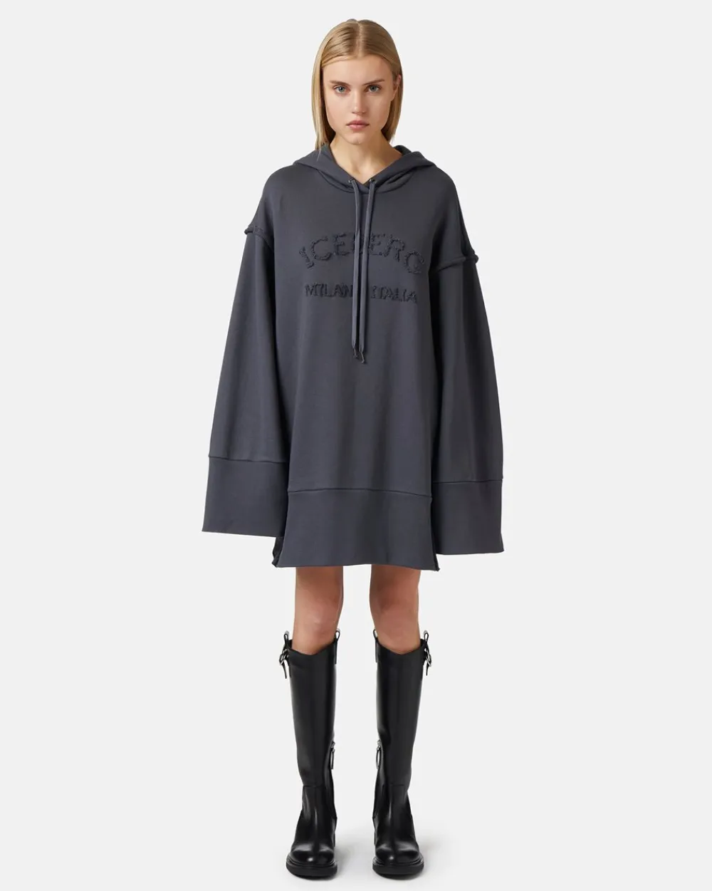 Women Iceberg Cotton Fleece Hooded Dress