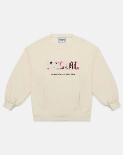 Kids Iceberg Cream-colored Crewneck Sweatshirt With Logo